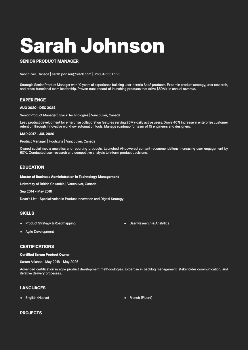 Platinum Resume Template