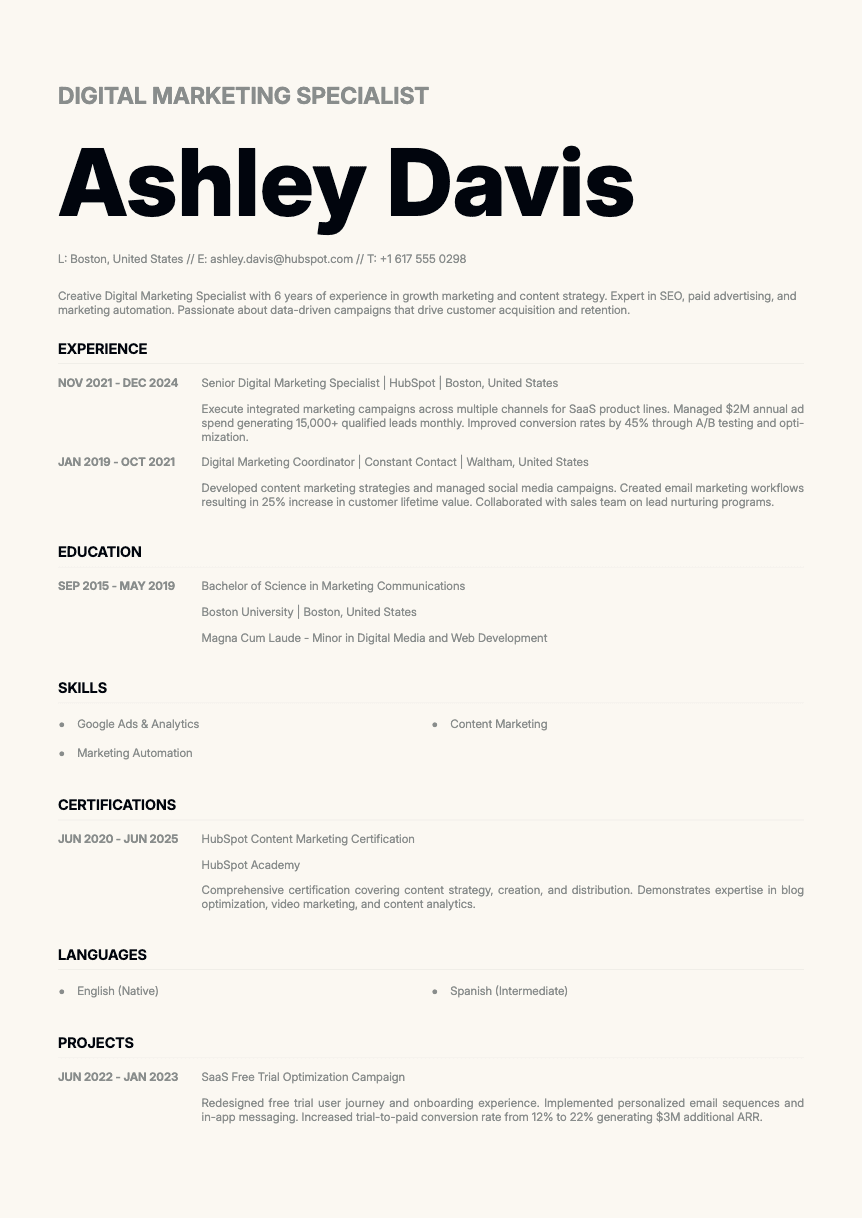 Zinc Resume Template
