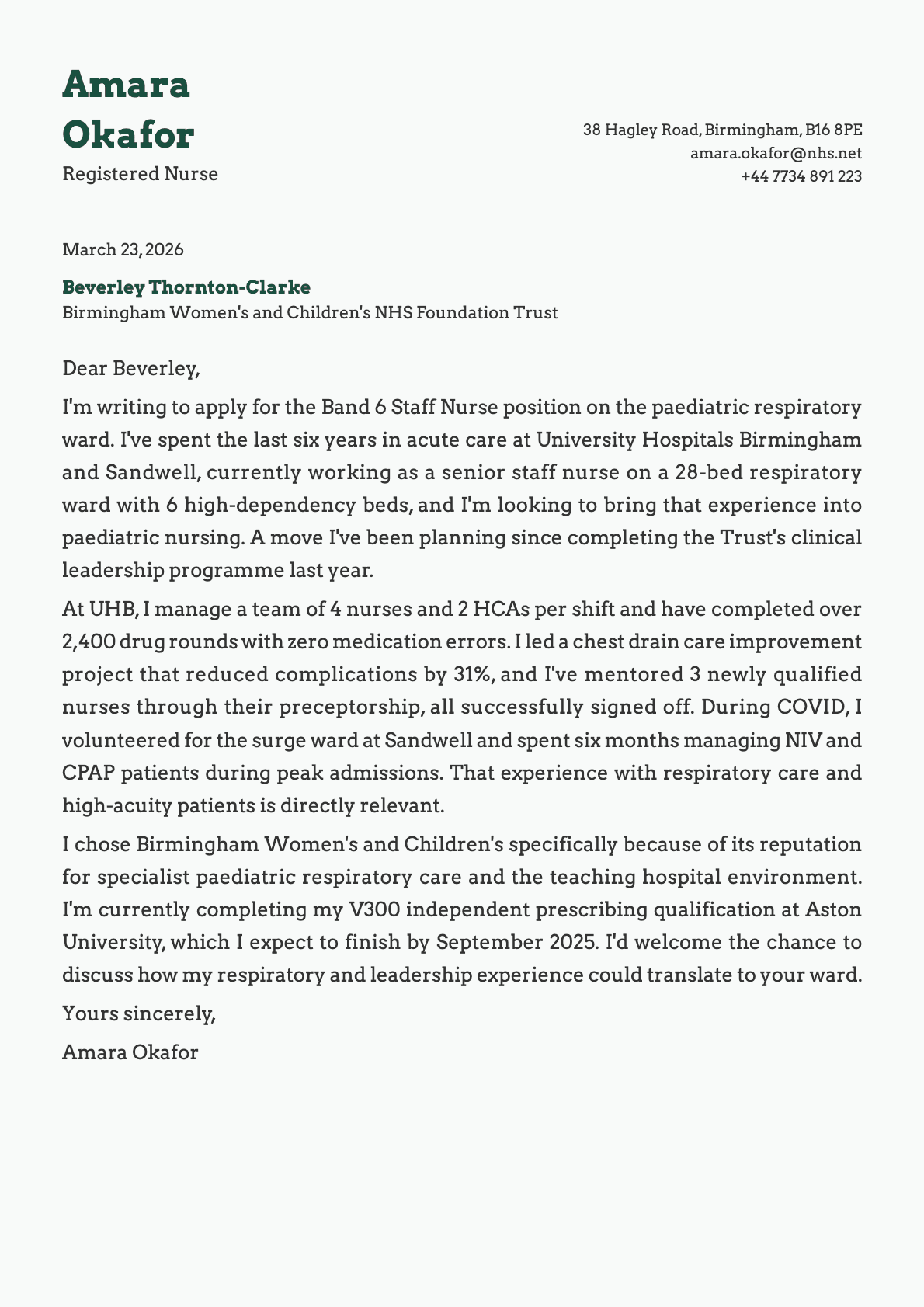 Registered Nurse cover letter example