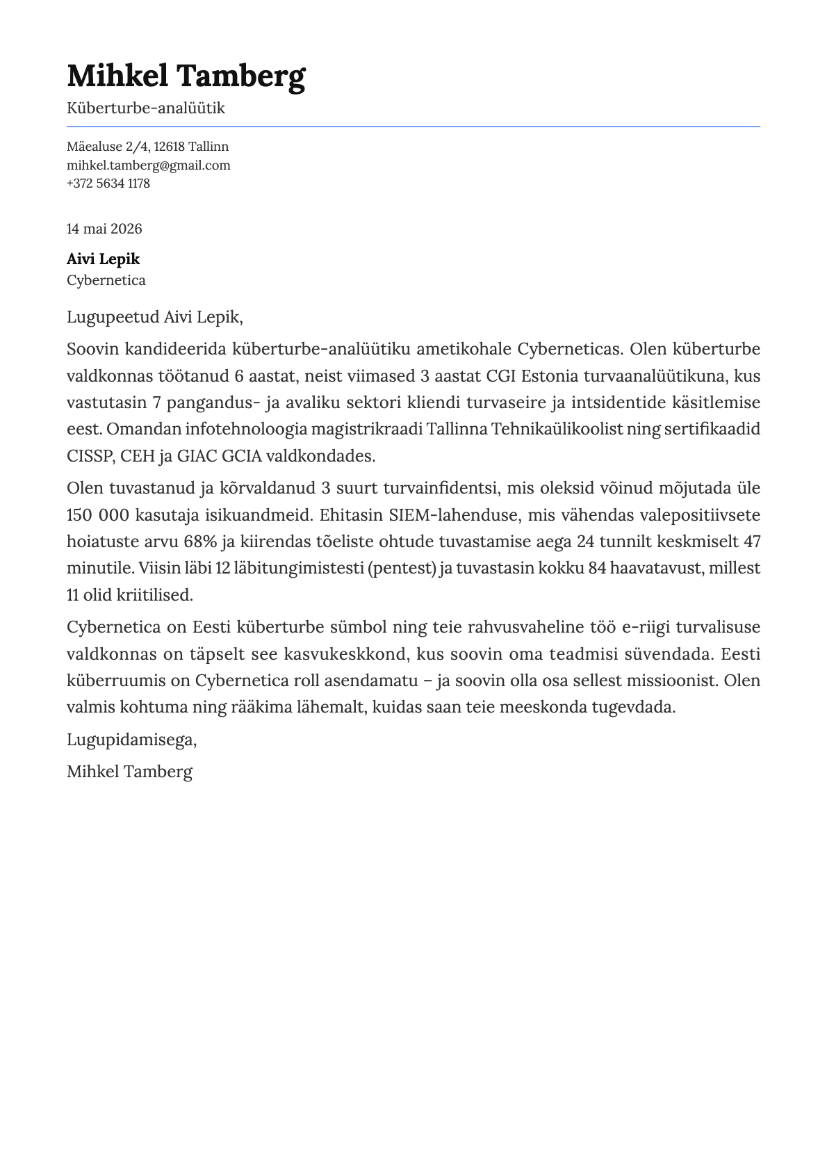 Küberturbe analüütik cover letter example