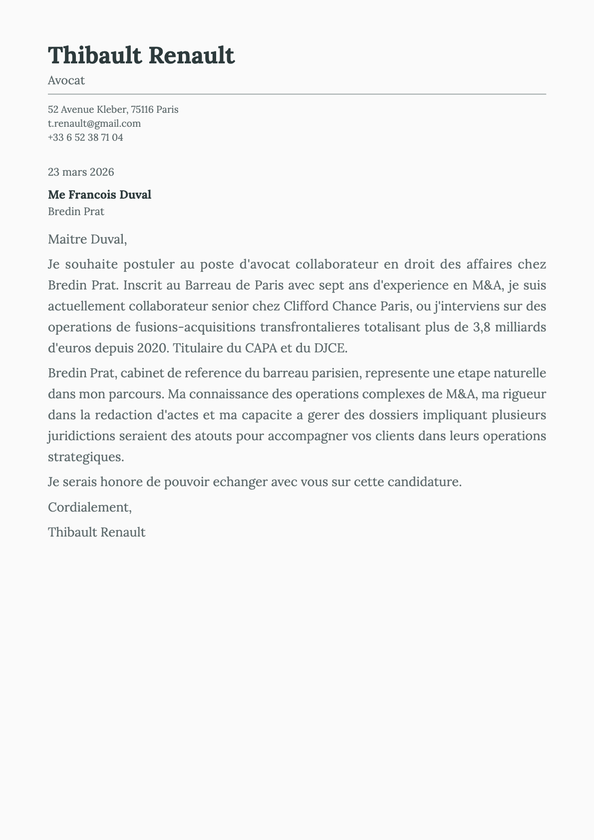 Avocat cover letter example