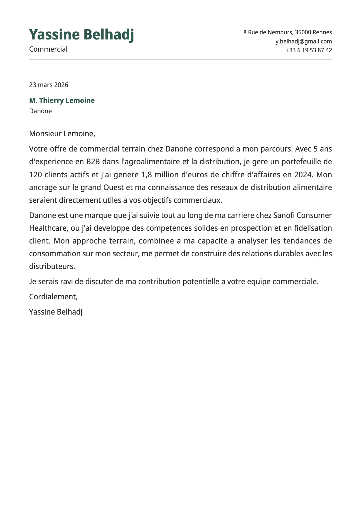 Commercial cover letter example