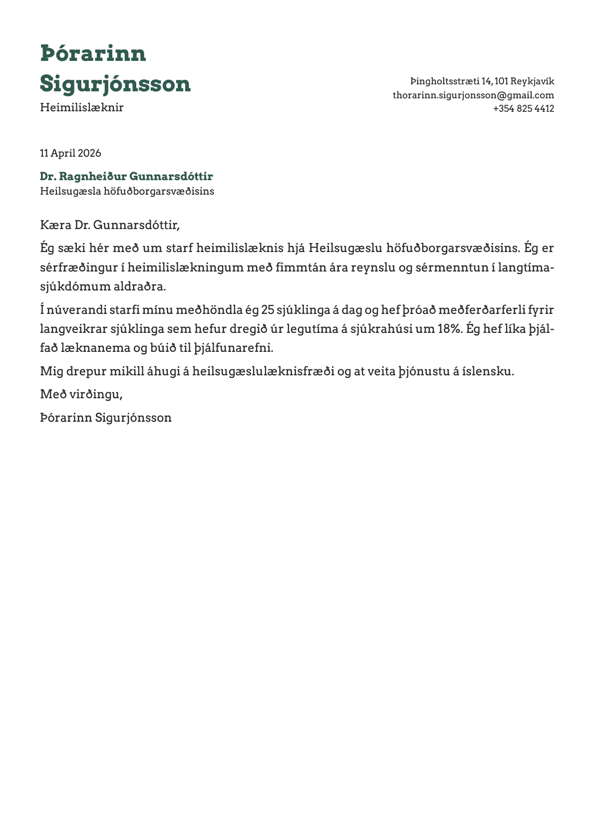 Læknir cover letter example