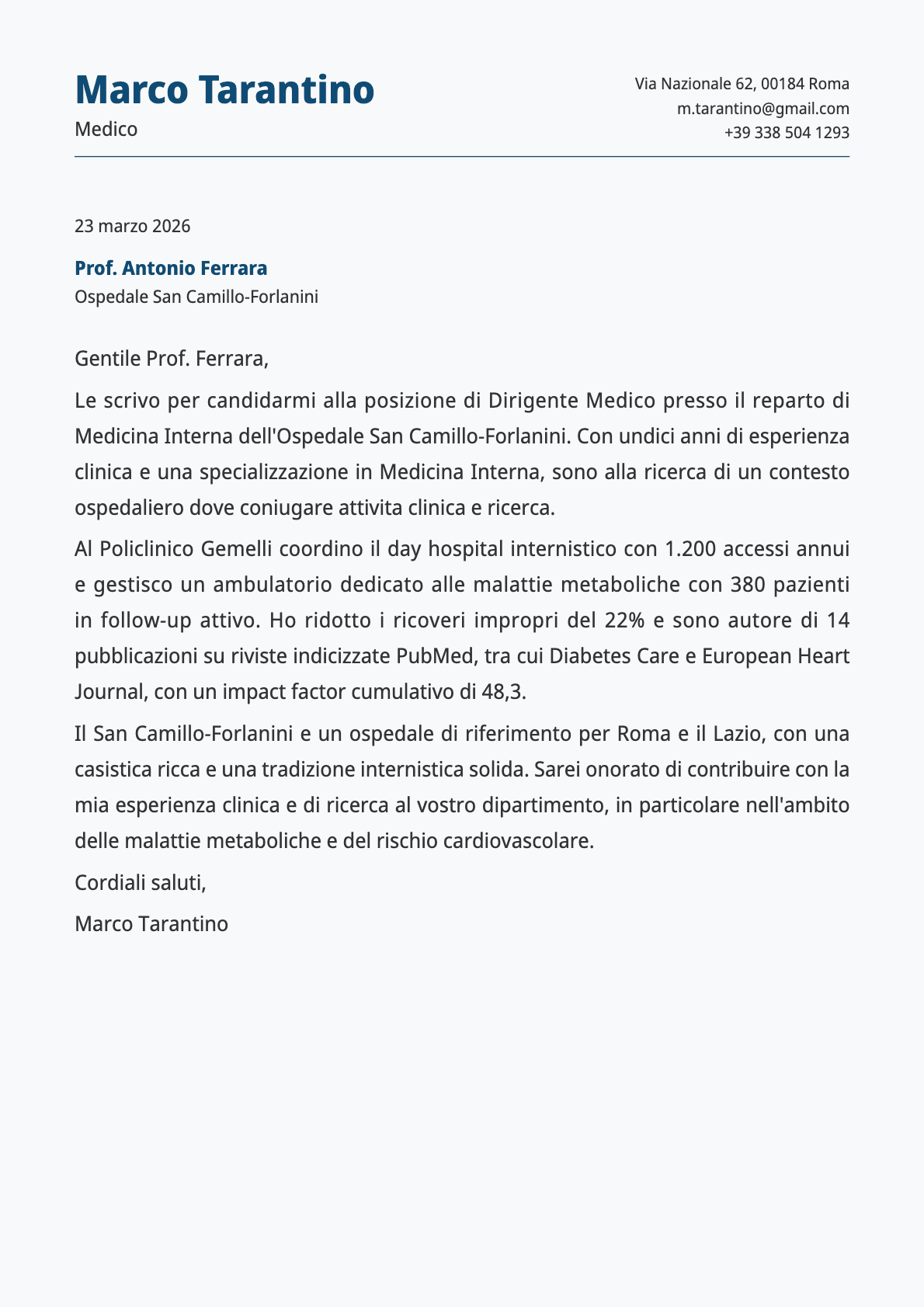 Medico cover letter example