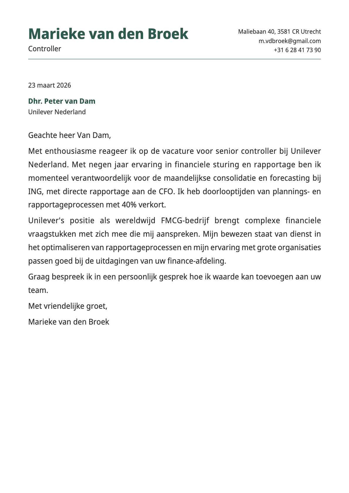 Controller cover letter example