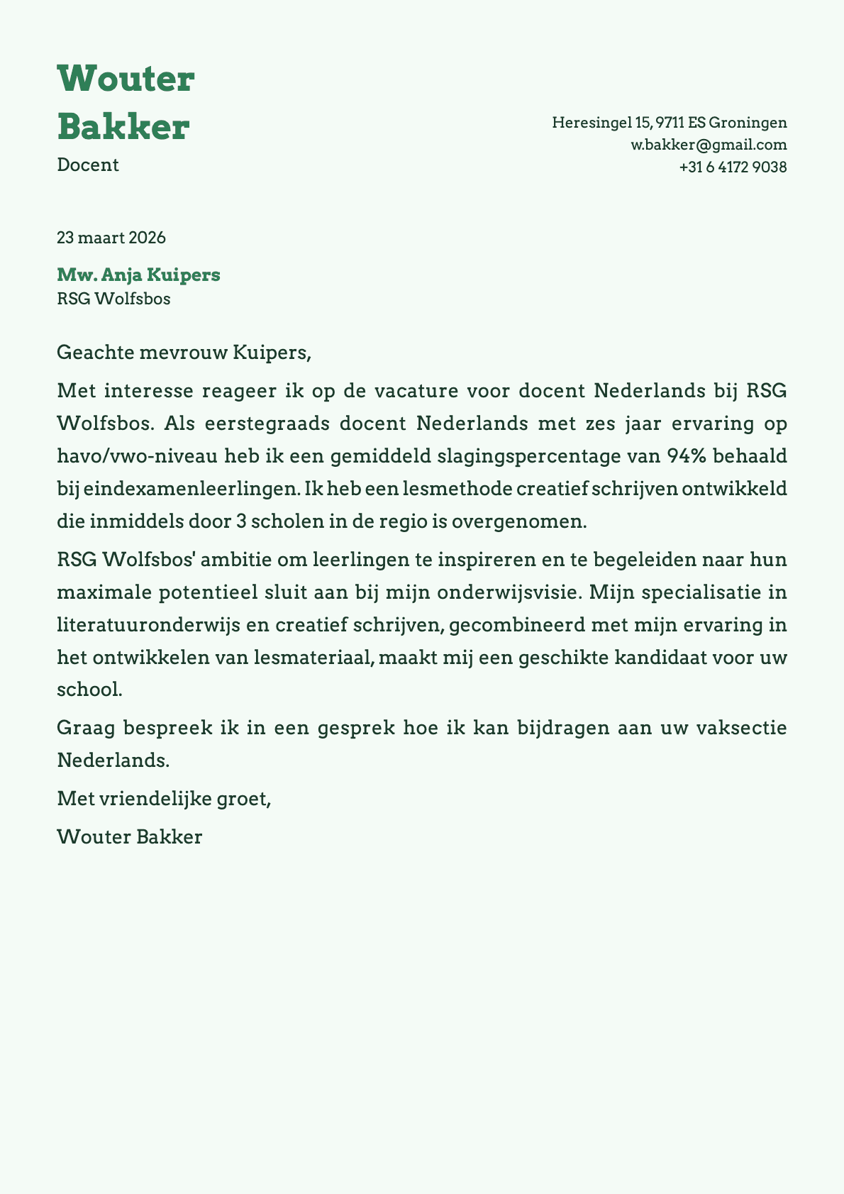 Docent cover letter example