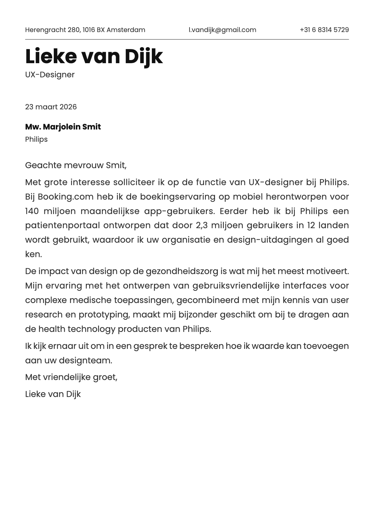 UX-Designer cover letter example