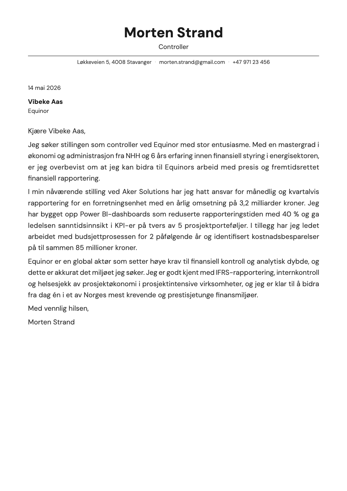 Controller cover letter example
