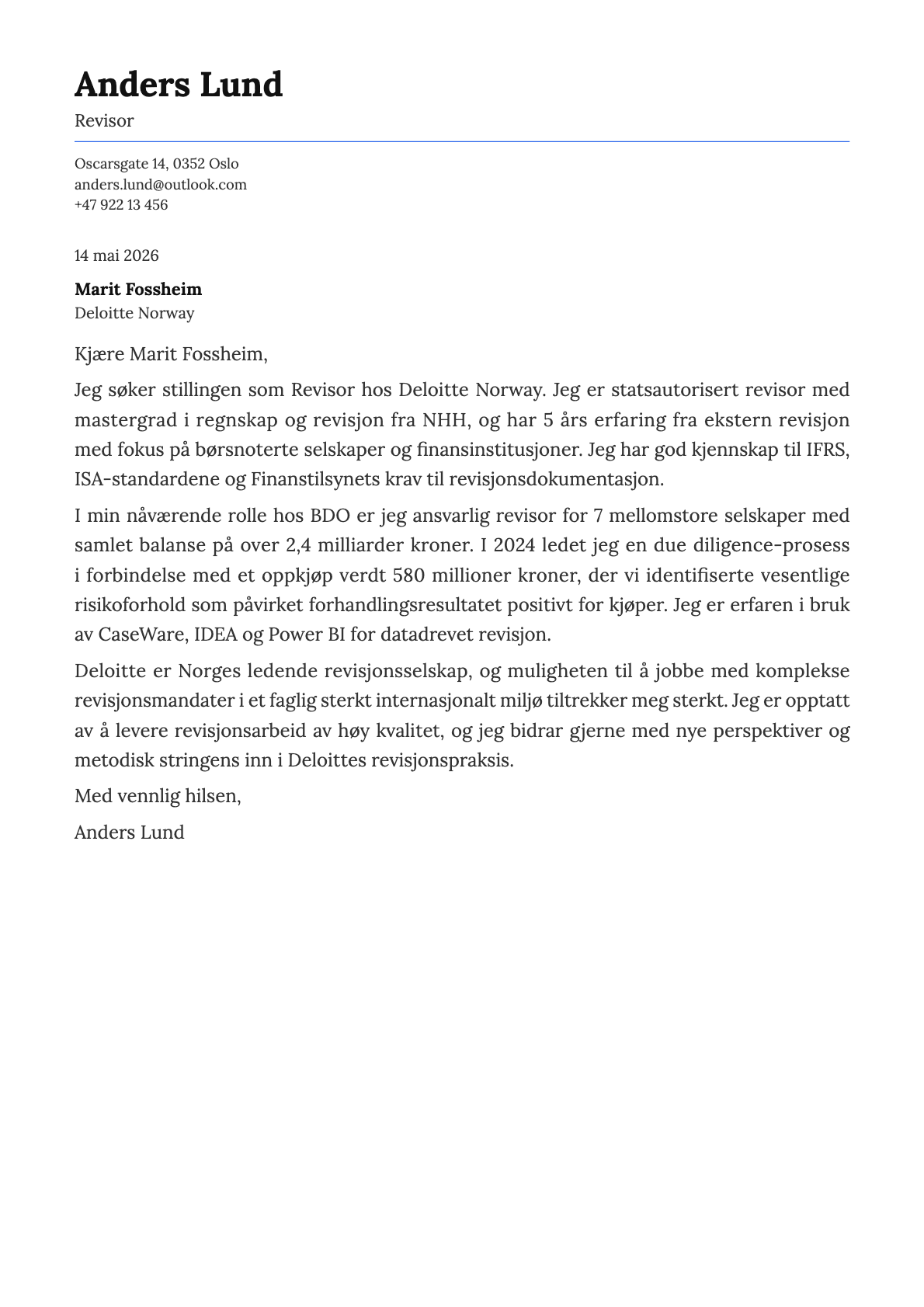 Revisor cover letter example
