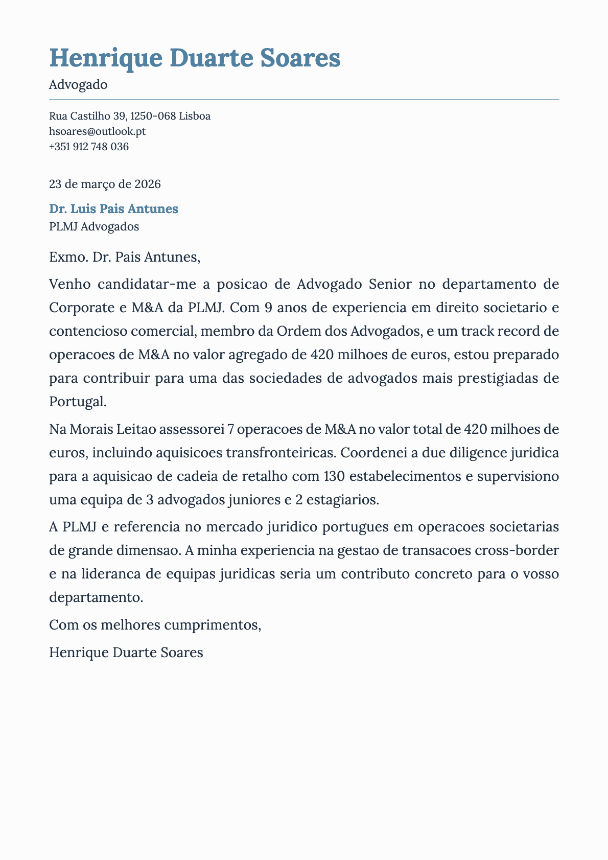 Advogado cover letter example