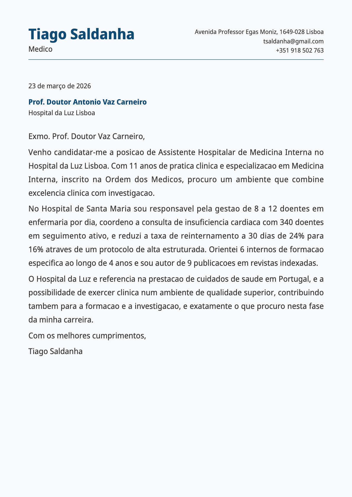 Medico cover letter example