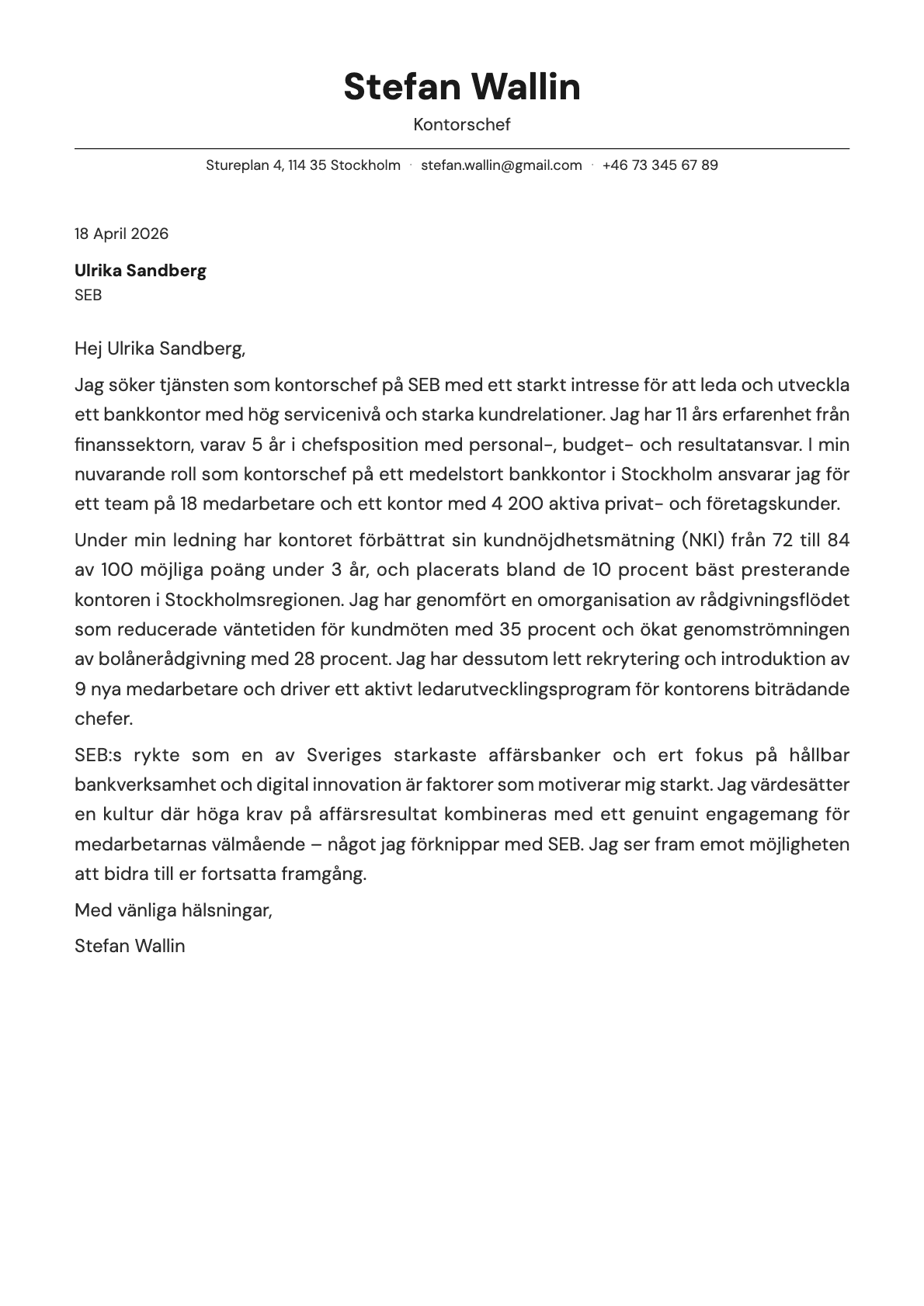 Kontorschef cover letter example