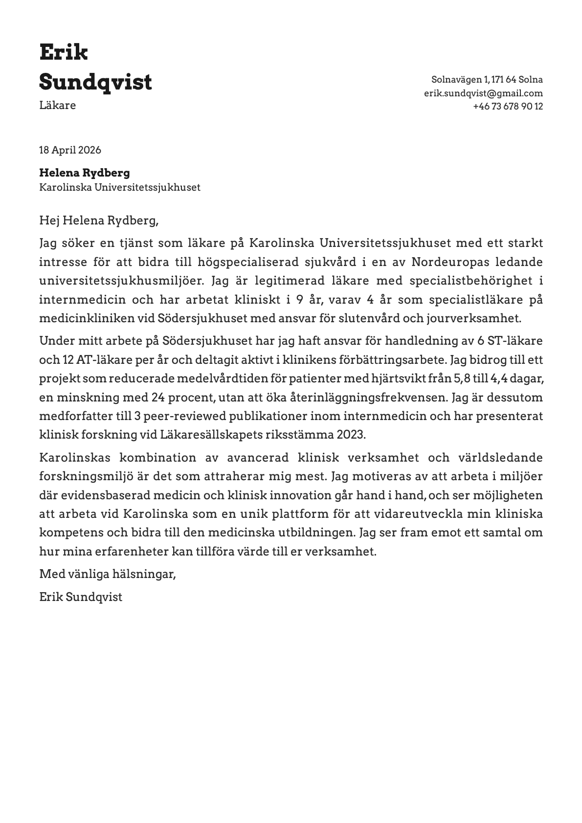 Läkare cover letter example