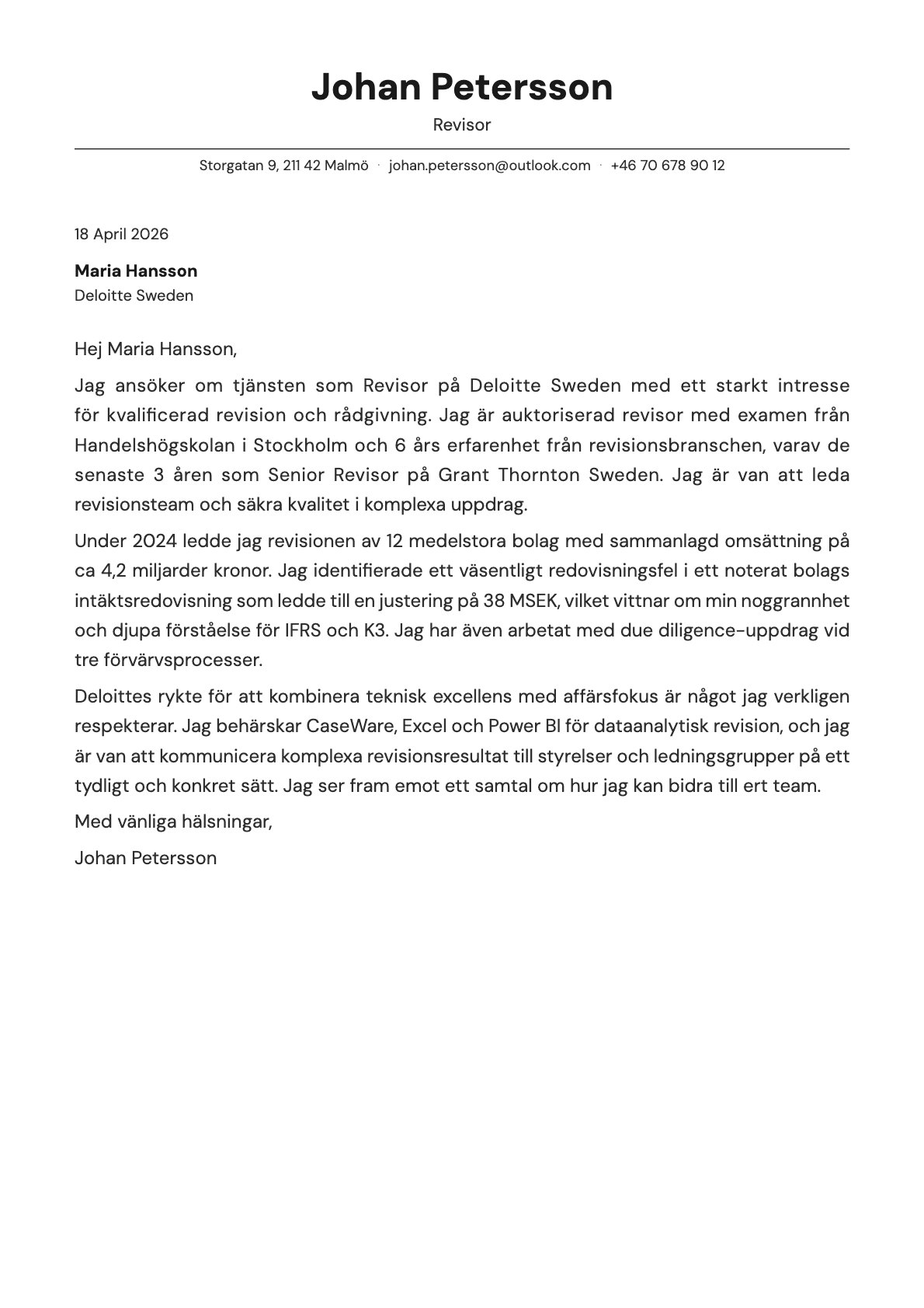 Revisor cover letter example