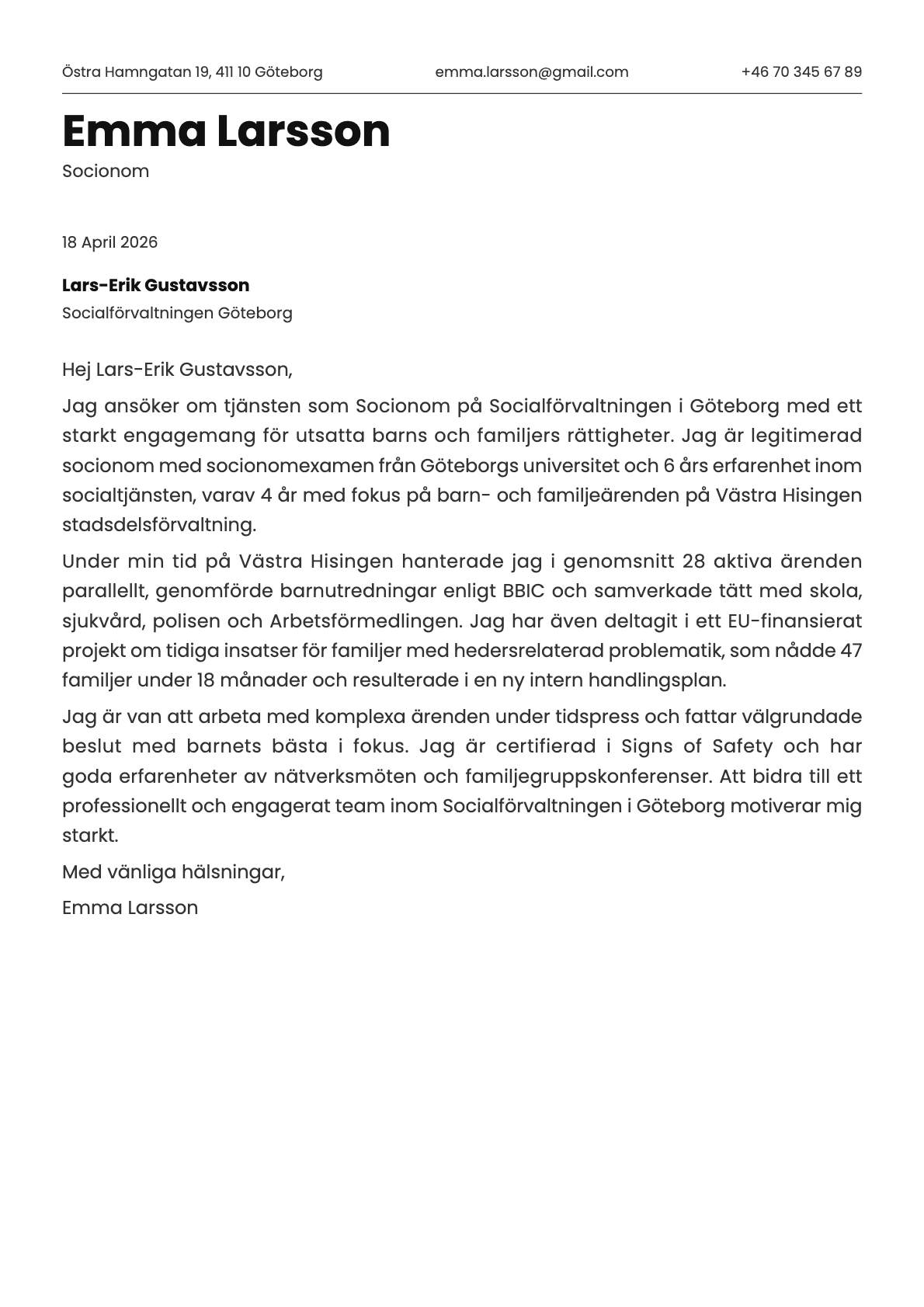 Socionom cover letter example