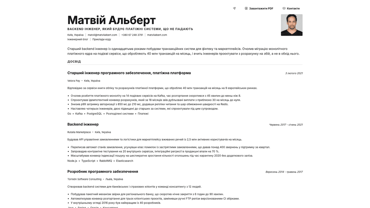 Platinum online resume example