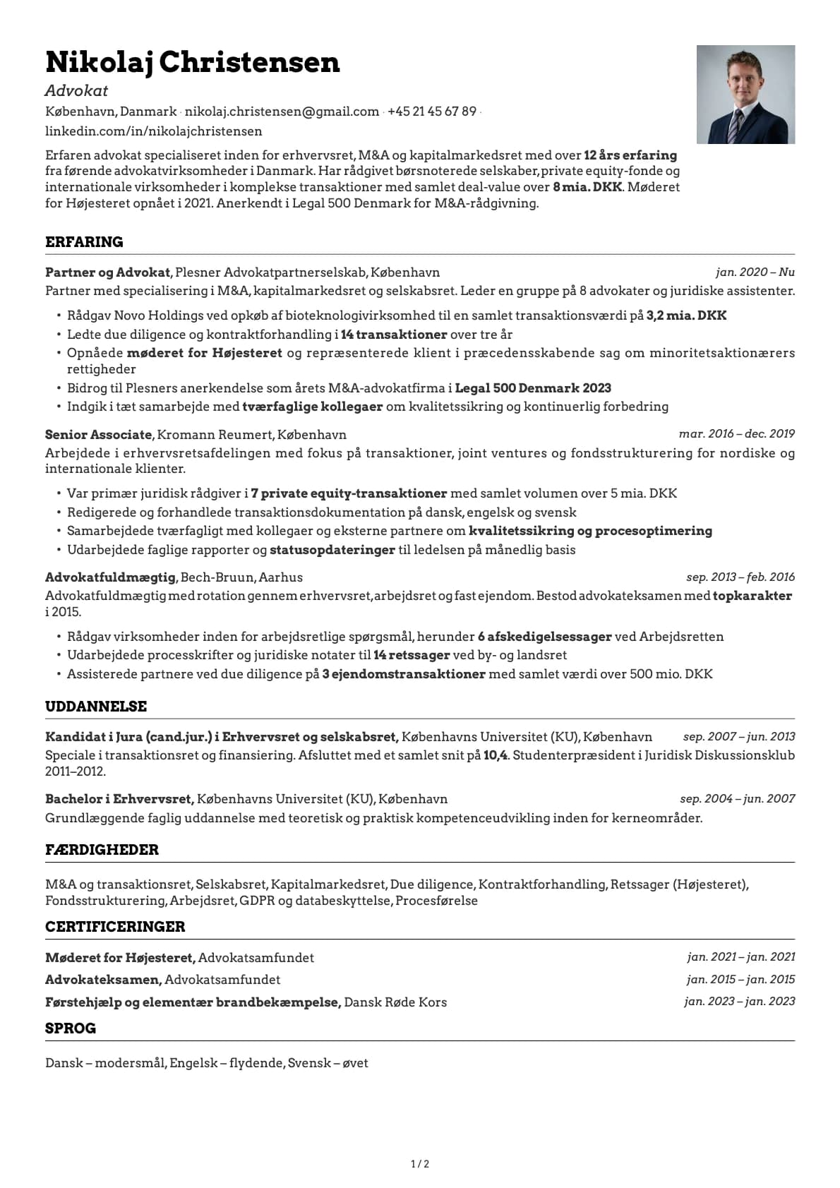 Advokat resume example