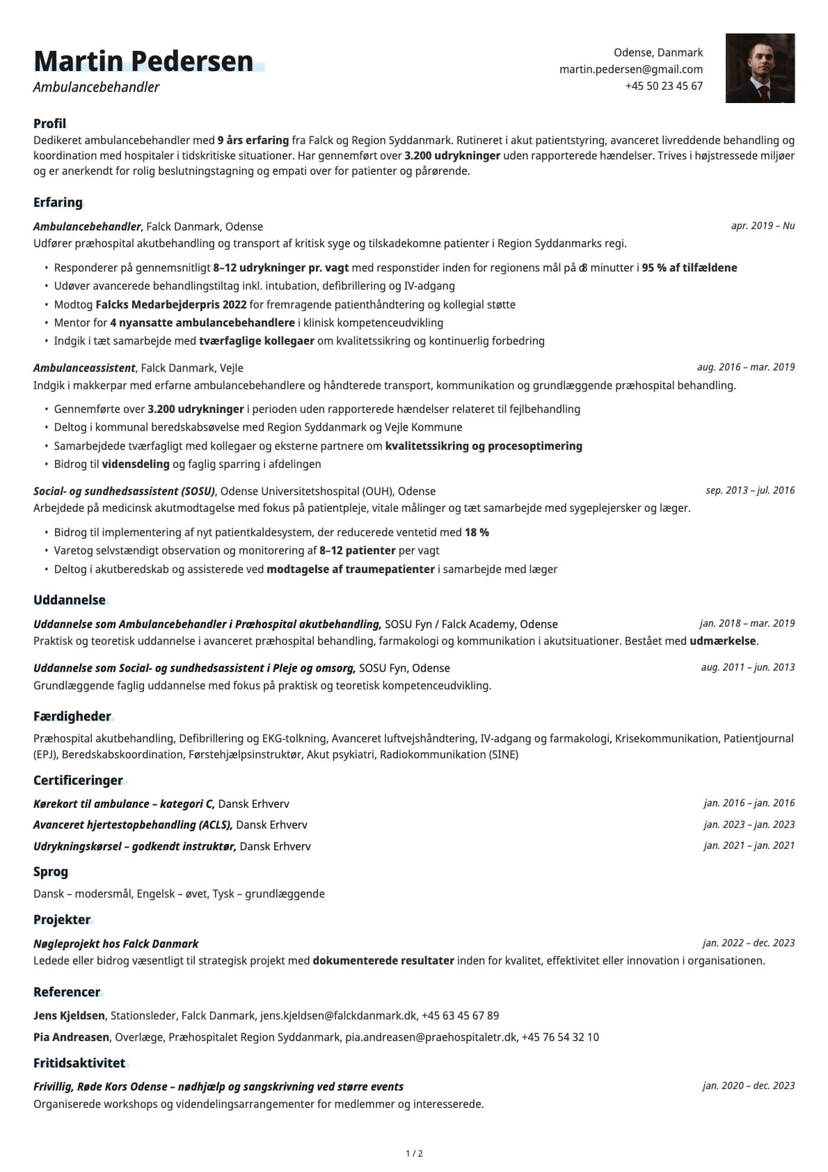 Ambulancebehandler resume example