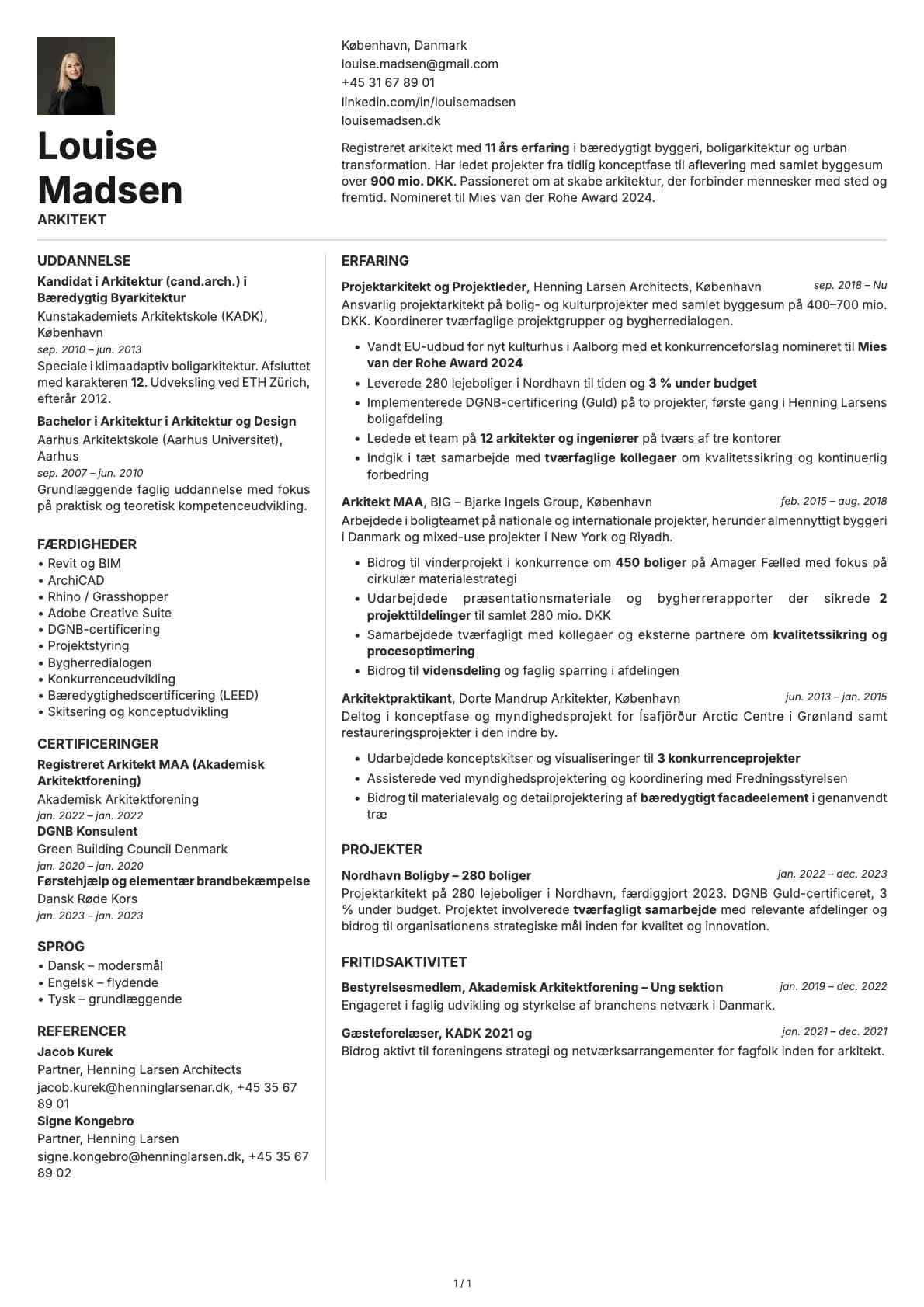 Arkitekt resume example