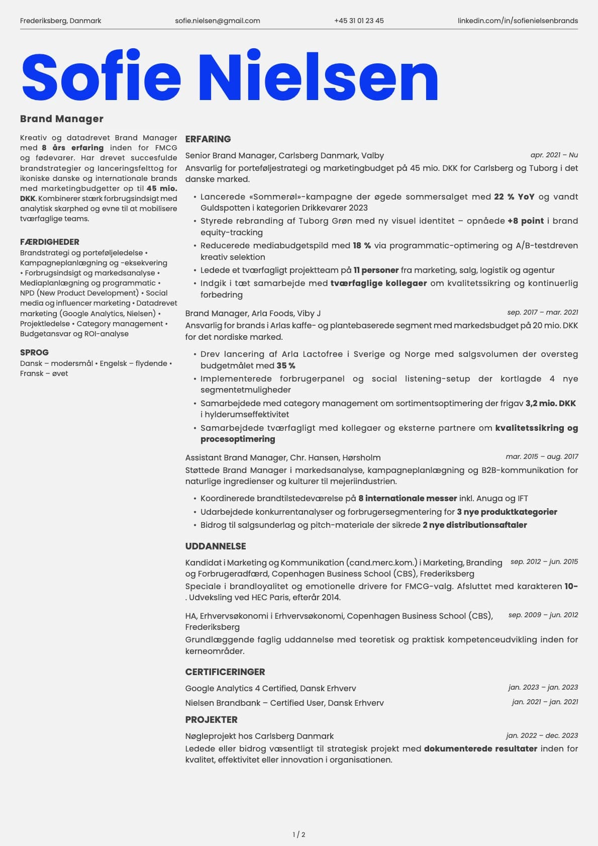 Brand manager resume example