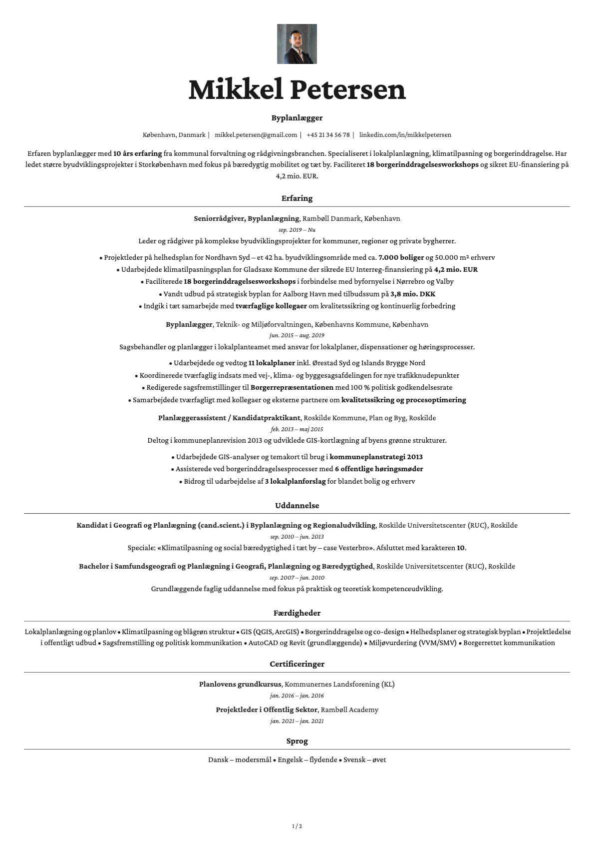 Byplanlægger resume example