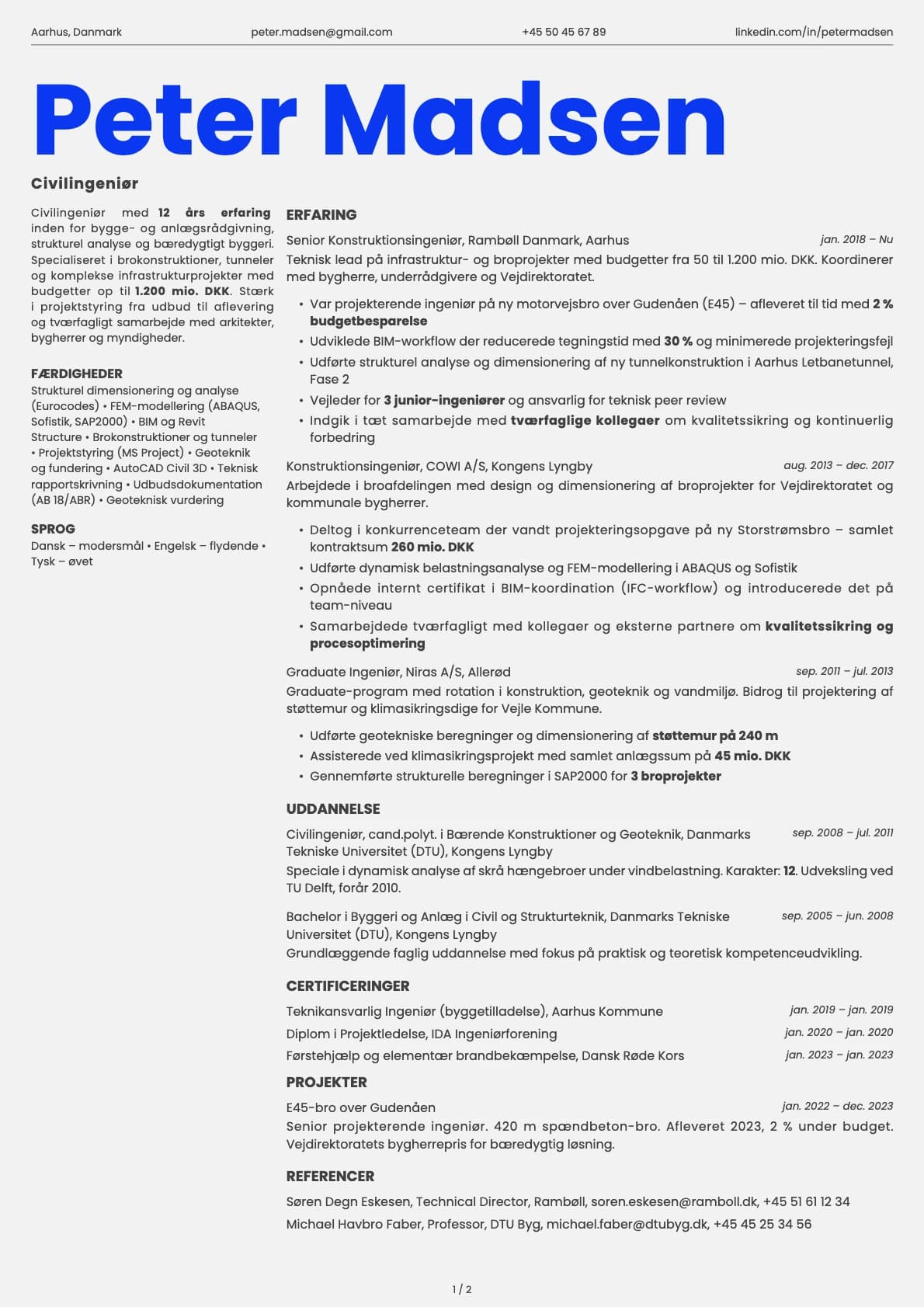 Civilingeniør resume example