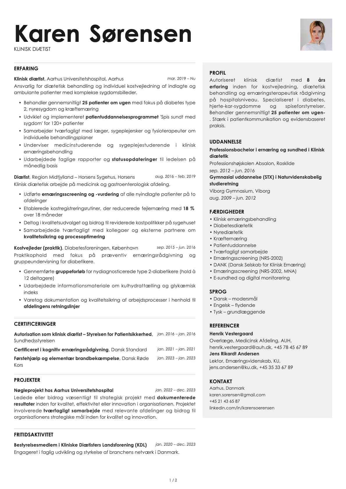 Diætist resume example