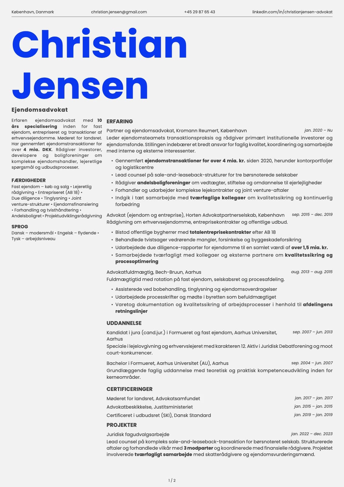 Ejendomsadvokat resume example