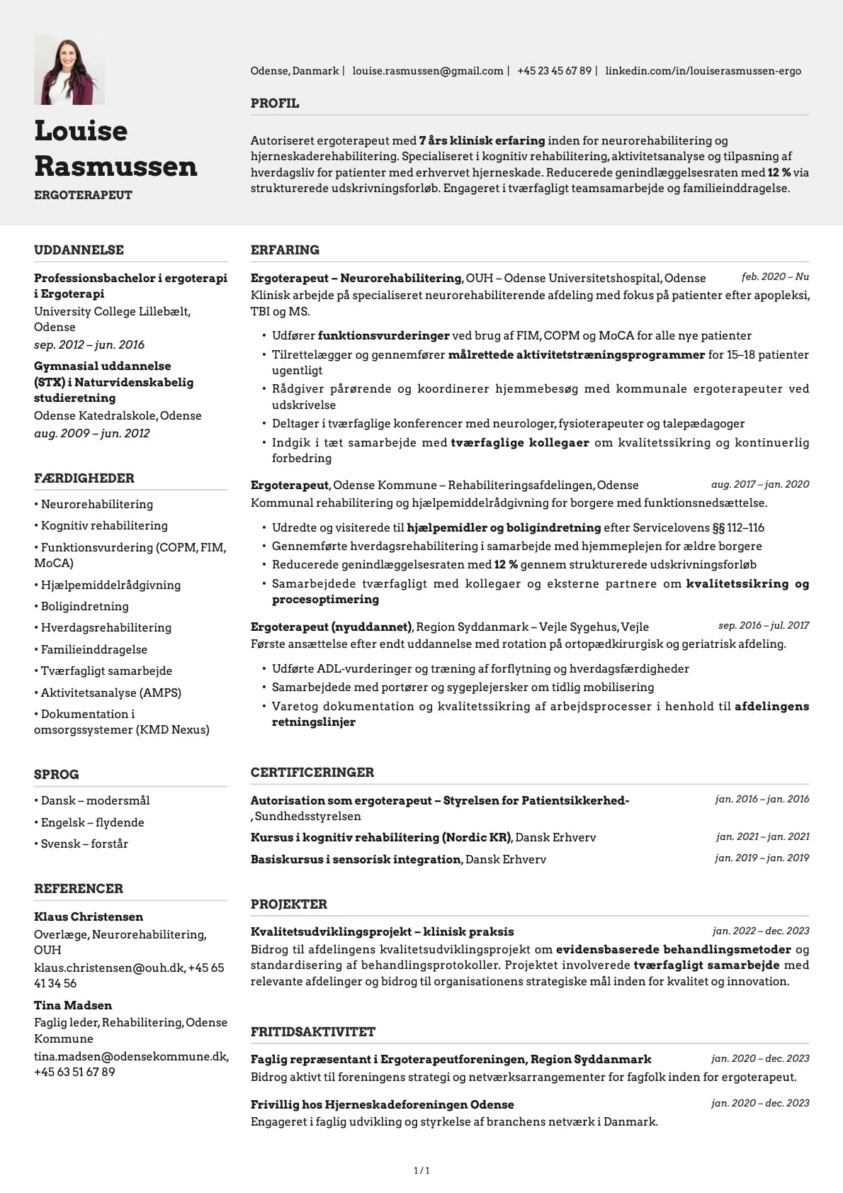 Ergoterapeut resume example
