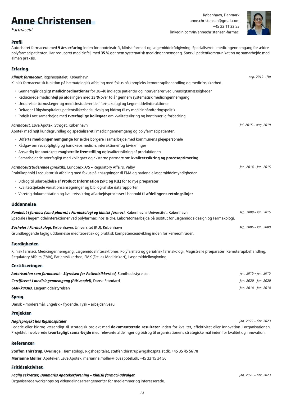 Farmaceut resume example