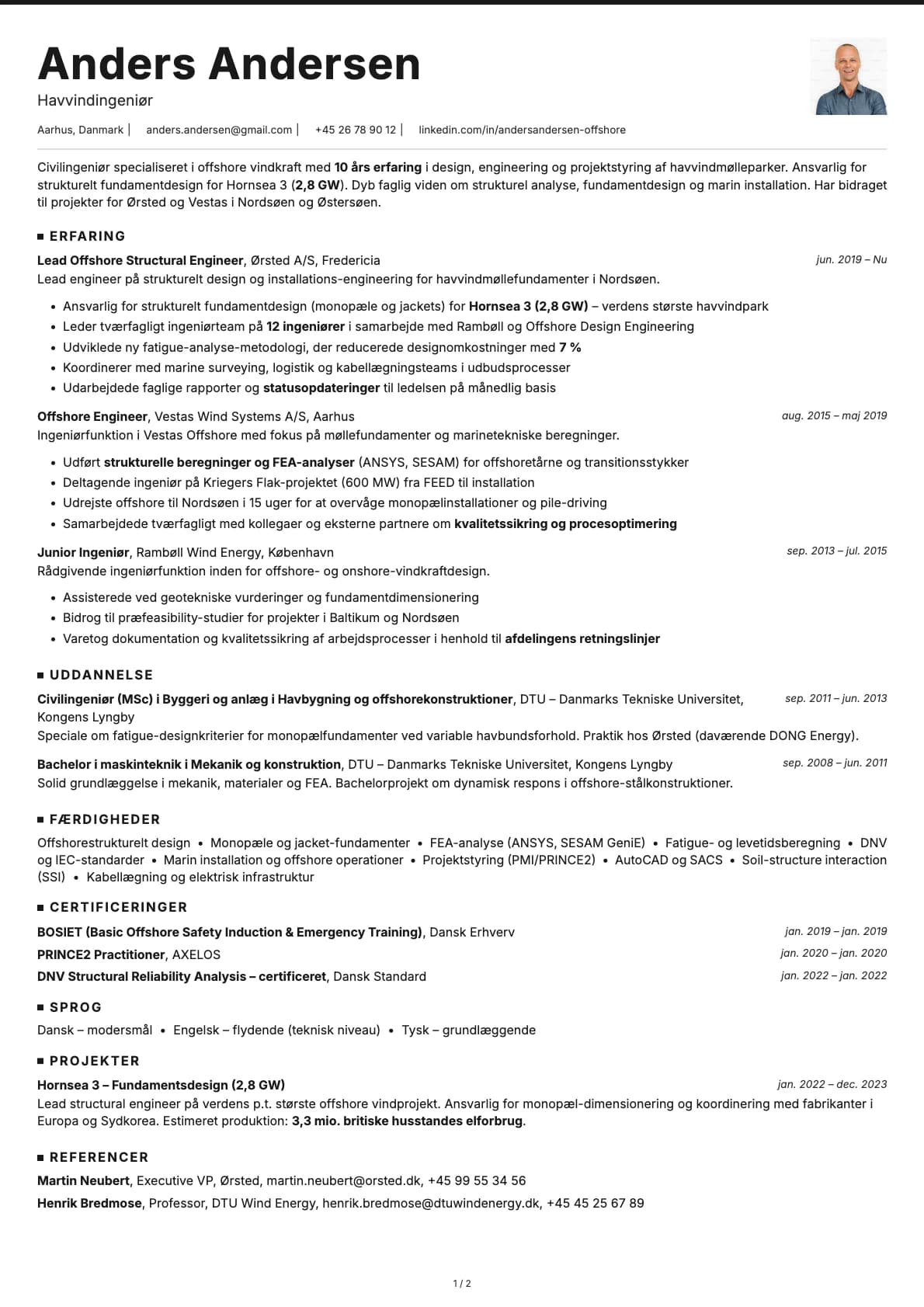 Havvindingeniør resume example