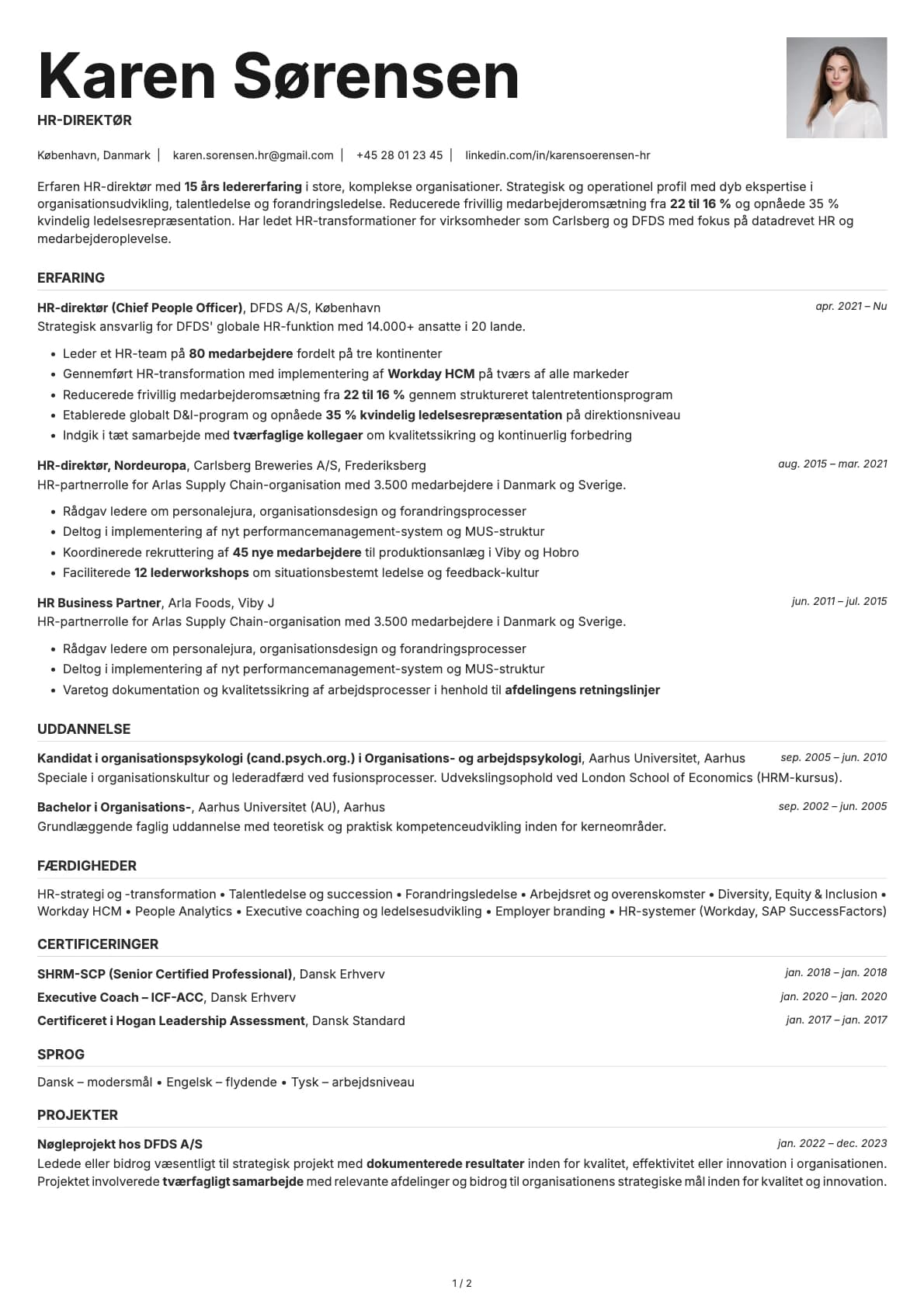 HR-direktør resume example