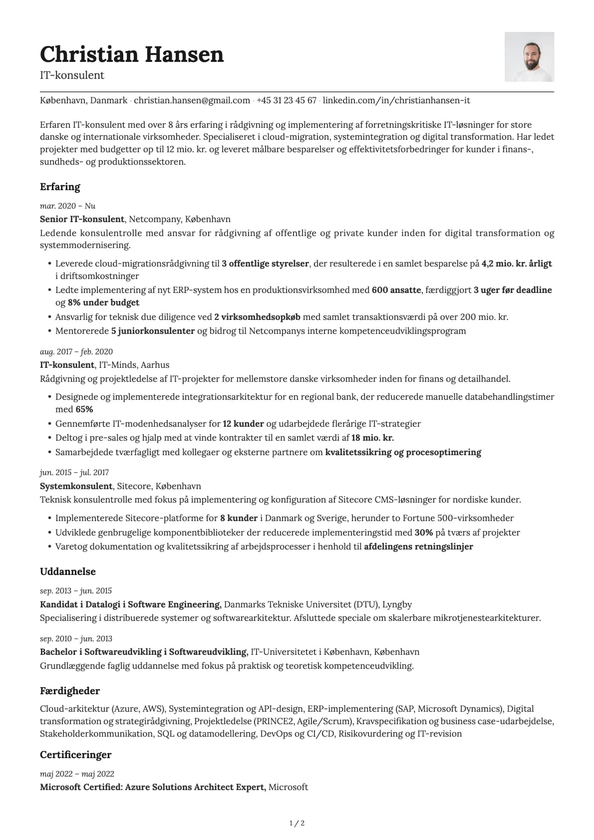 IT-konsulent resume example