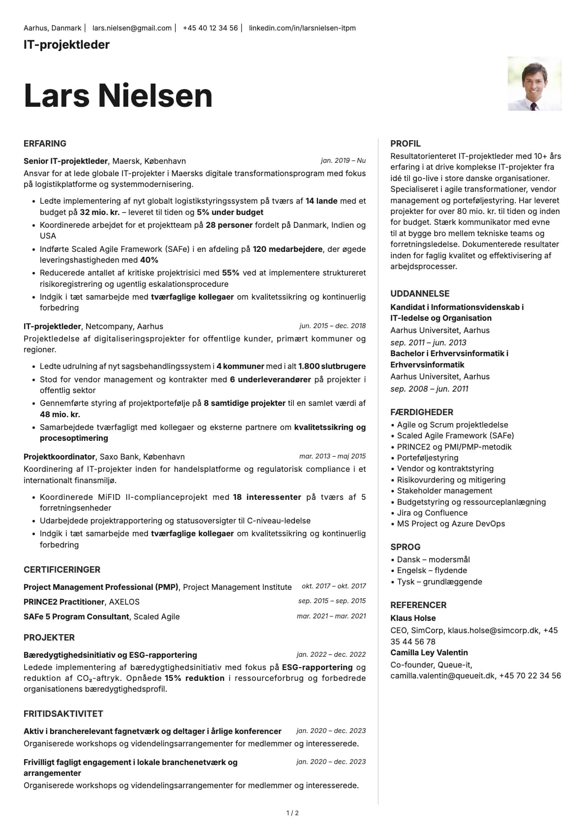 IT-projektleder resume example