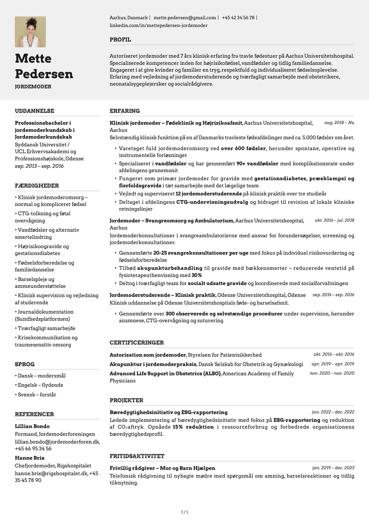 Jordemoder resume example