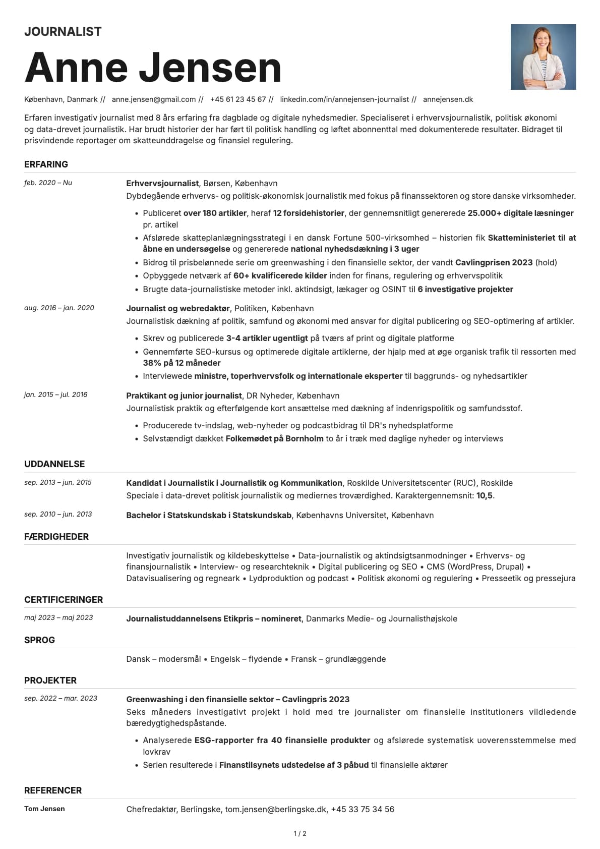 Journalist resume example
