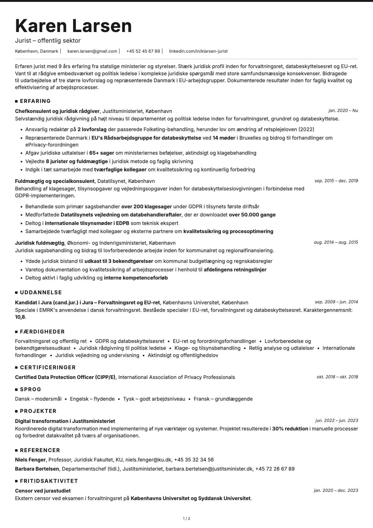 Jurist (offentlig sektor) resume example