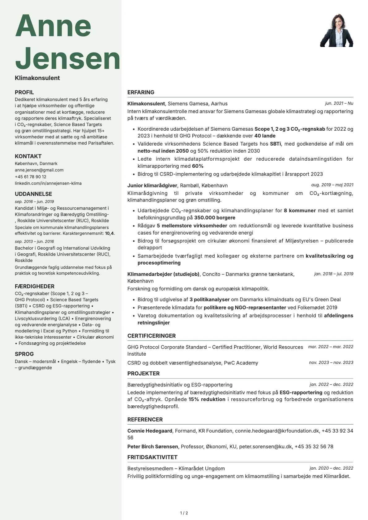 Klimakonsulent resume example