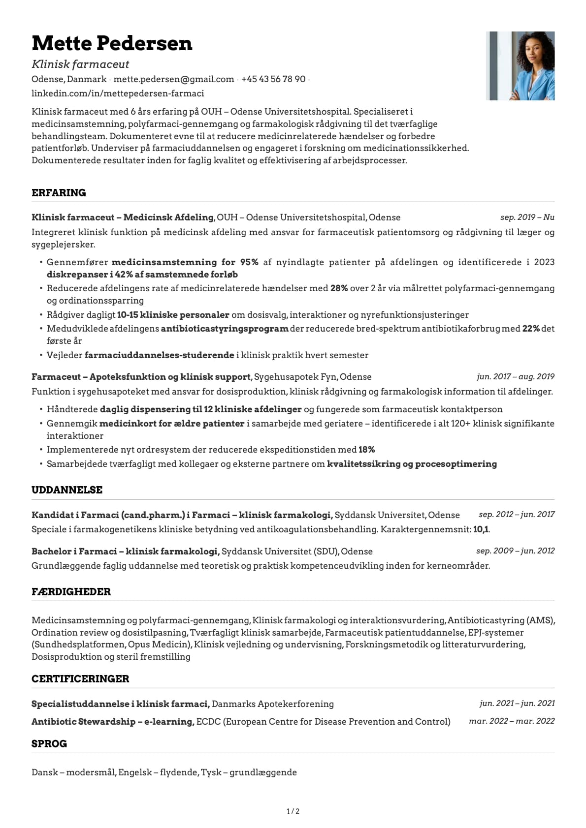 Klinisk farmaceut resume example