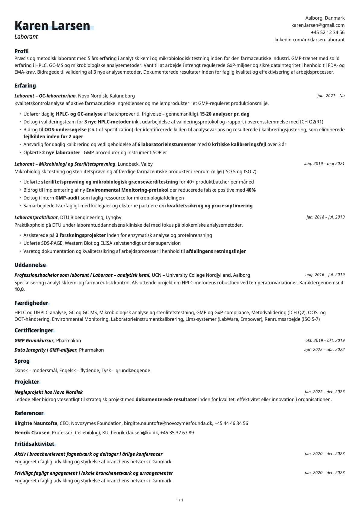 Laborant resume example