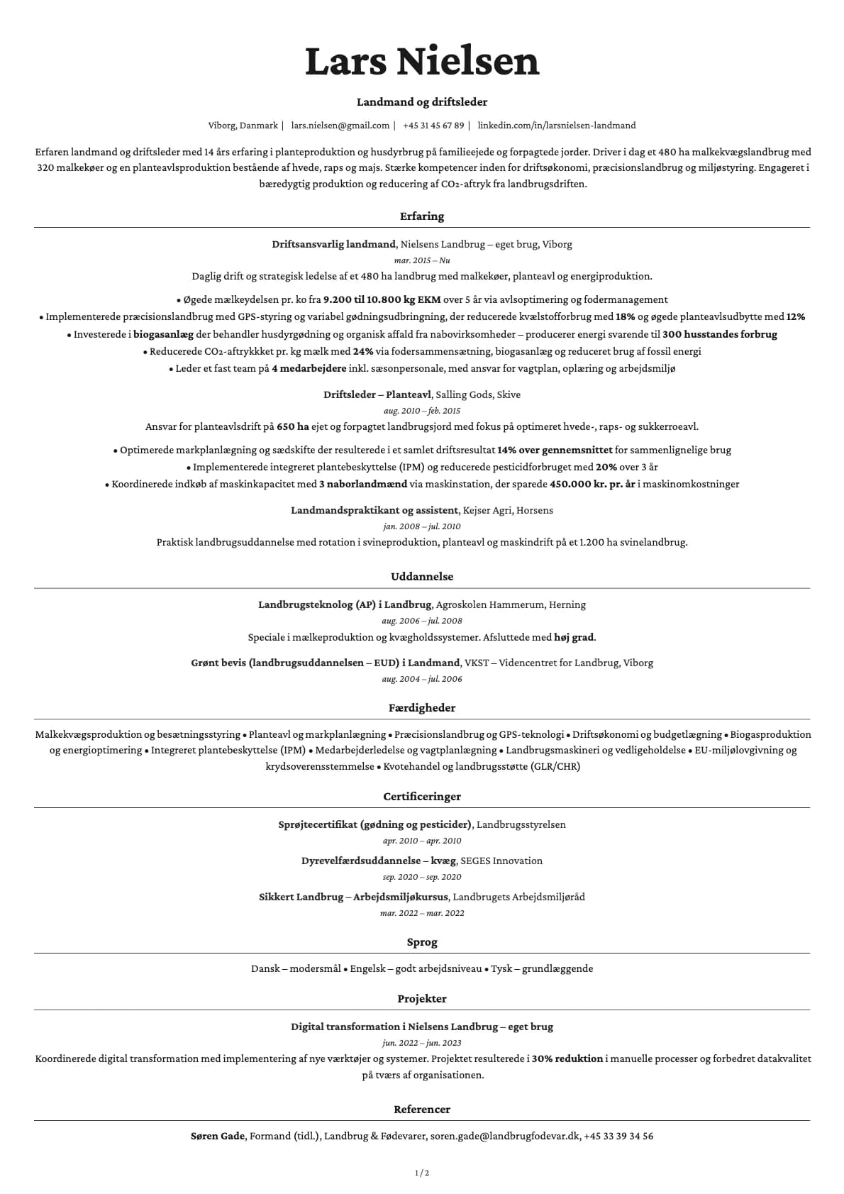 Landmand resume example