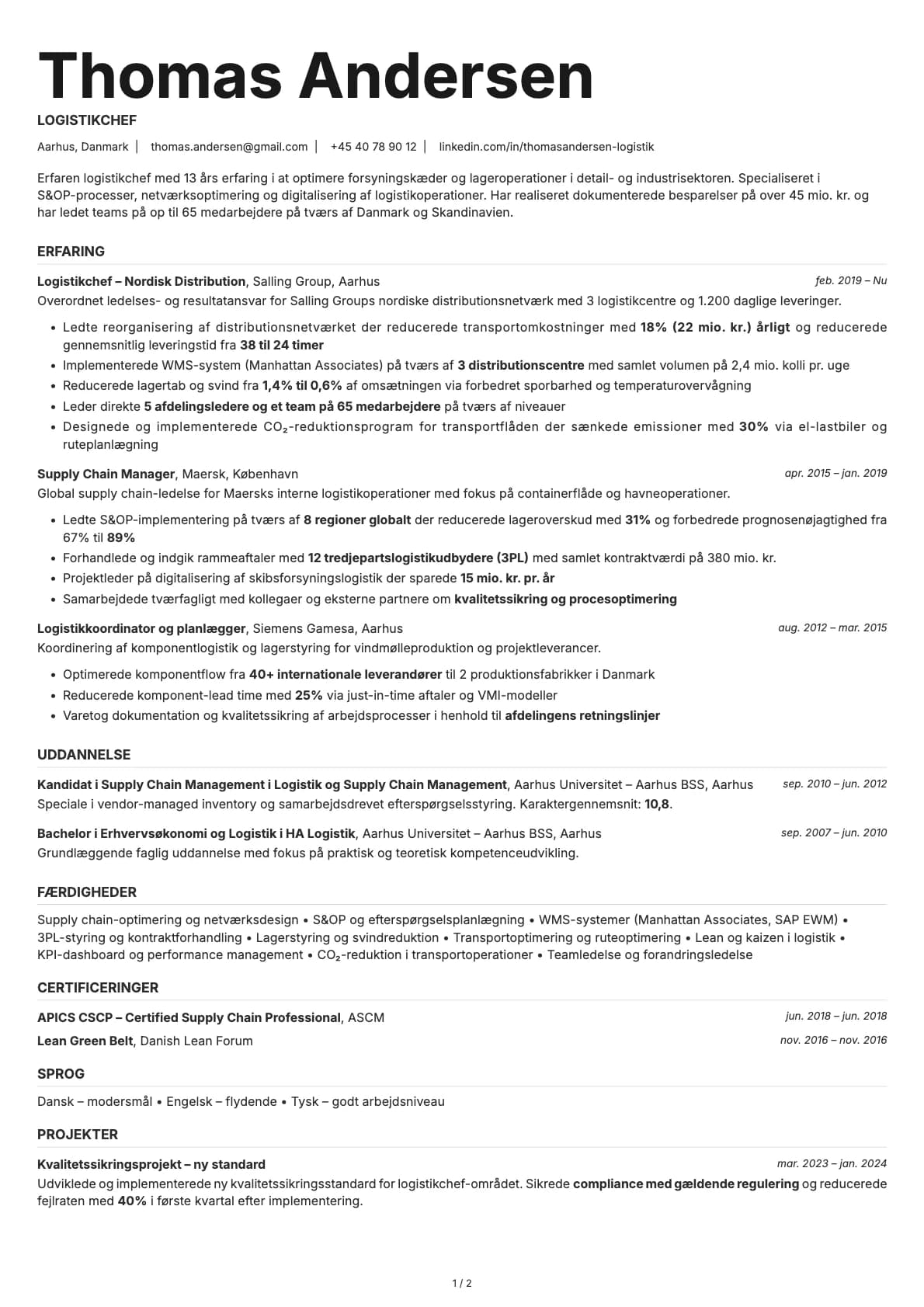 Logistikchef resume example