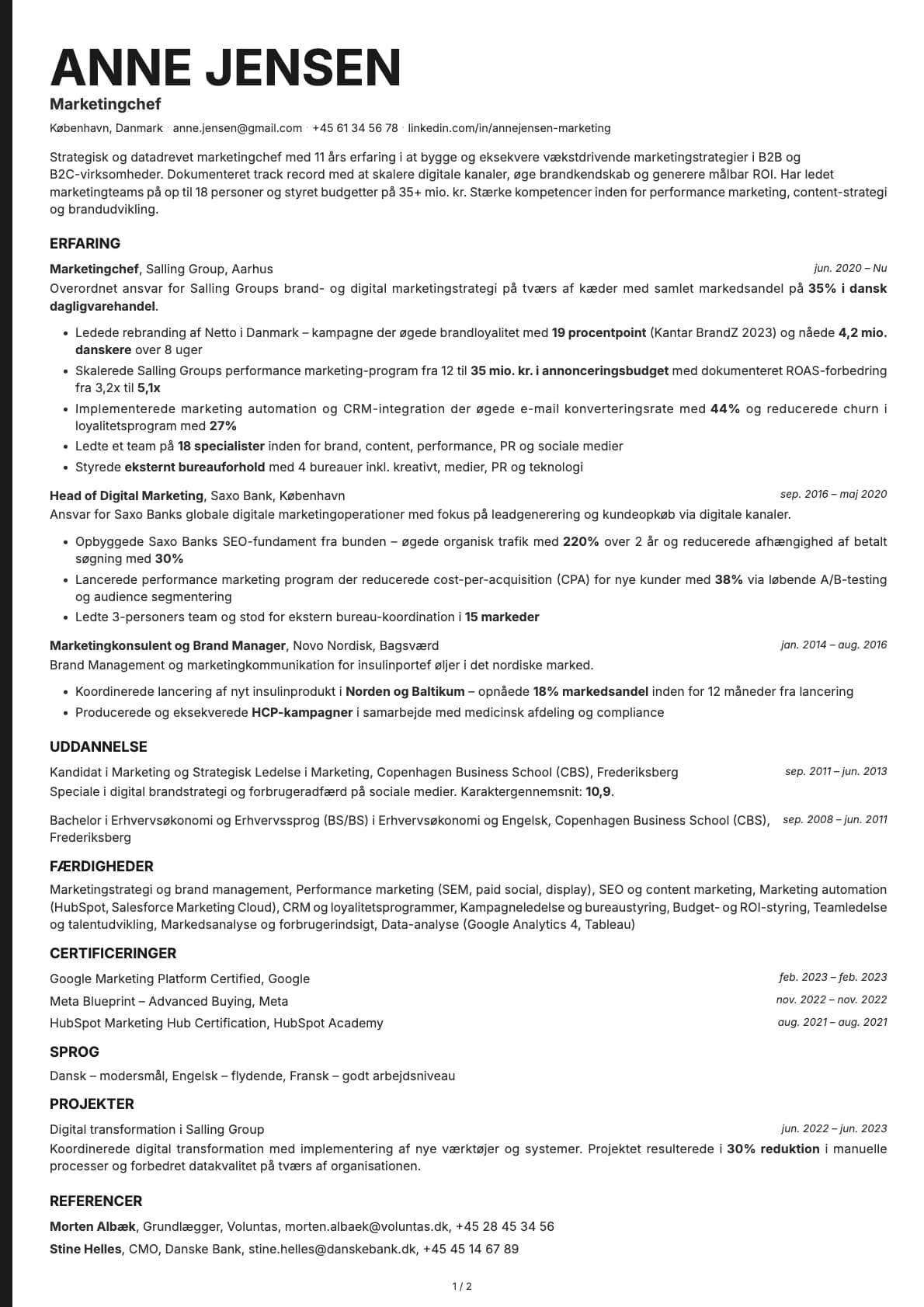 Marketingchef resume example