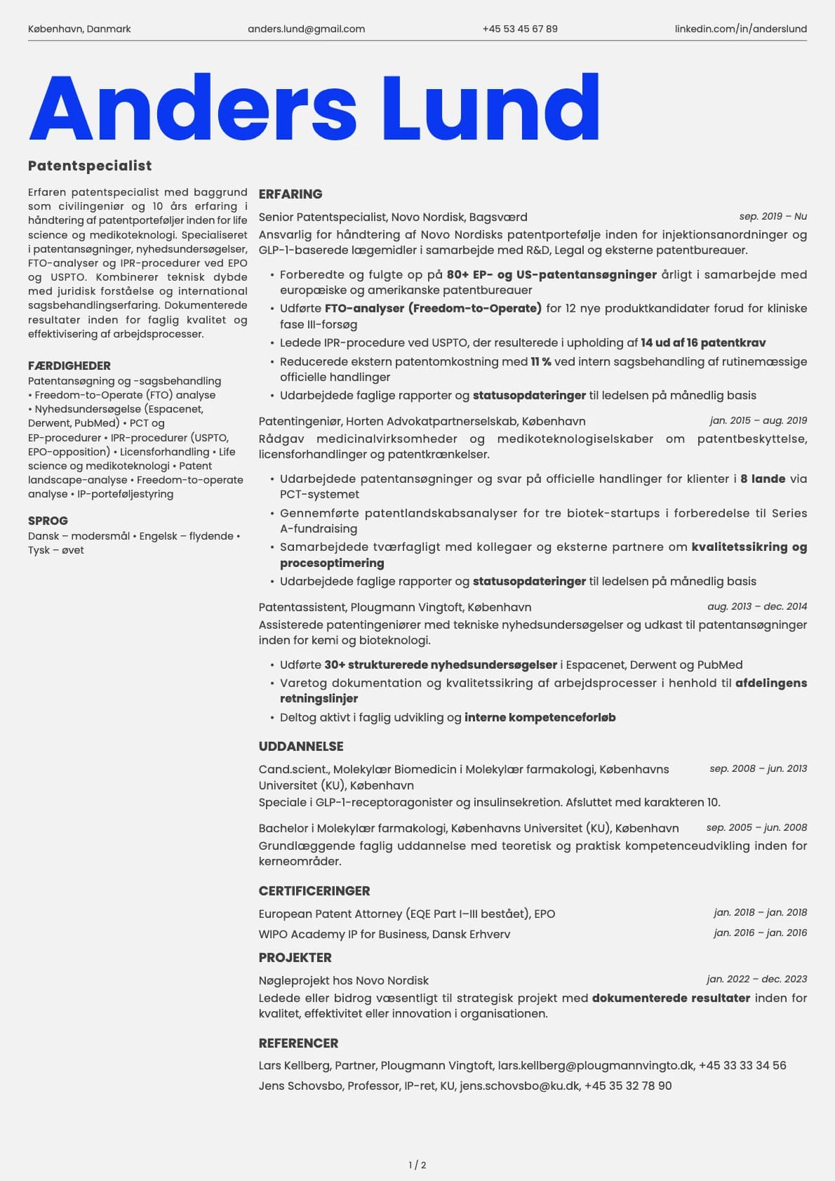 Patentspecialist resume example