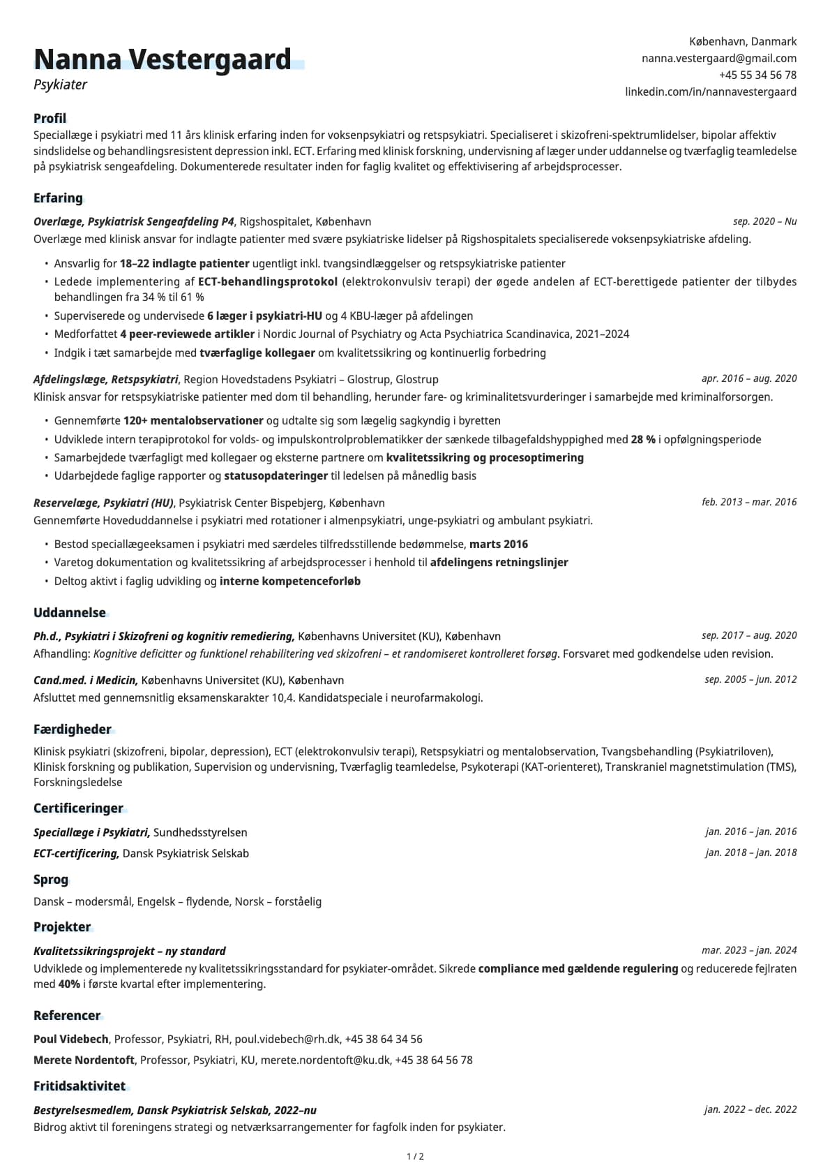 Psykiater resume example