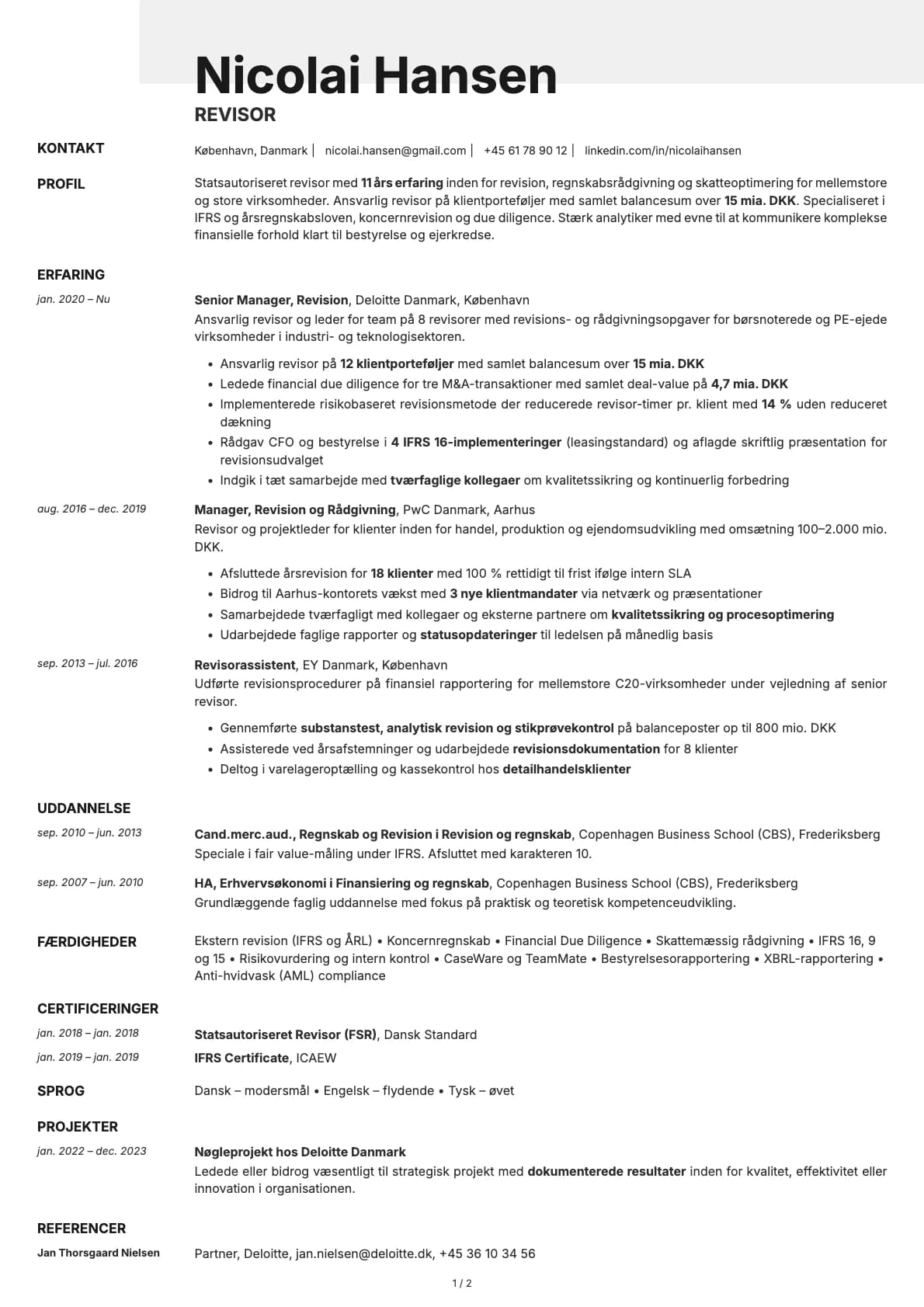 Revisor resume example