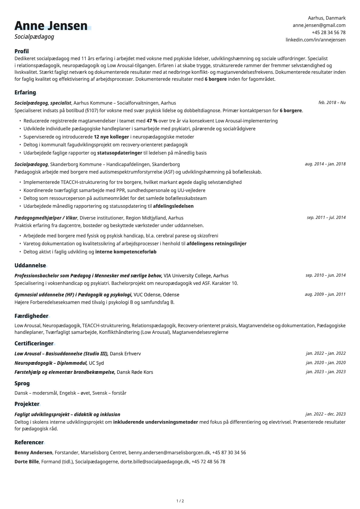 Socialpædagog resume example