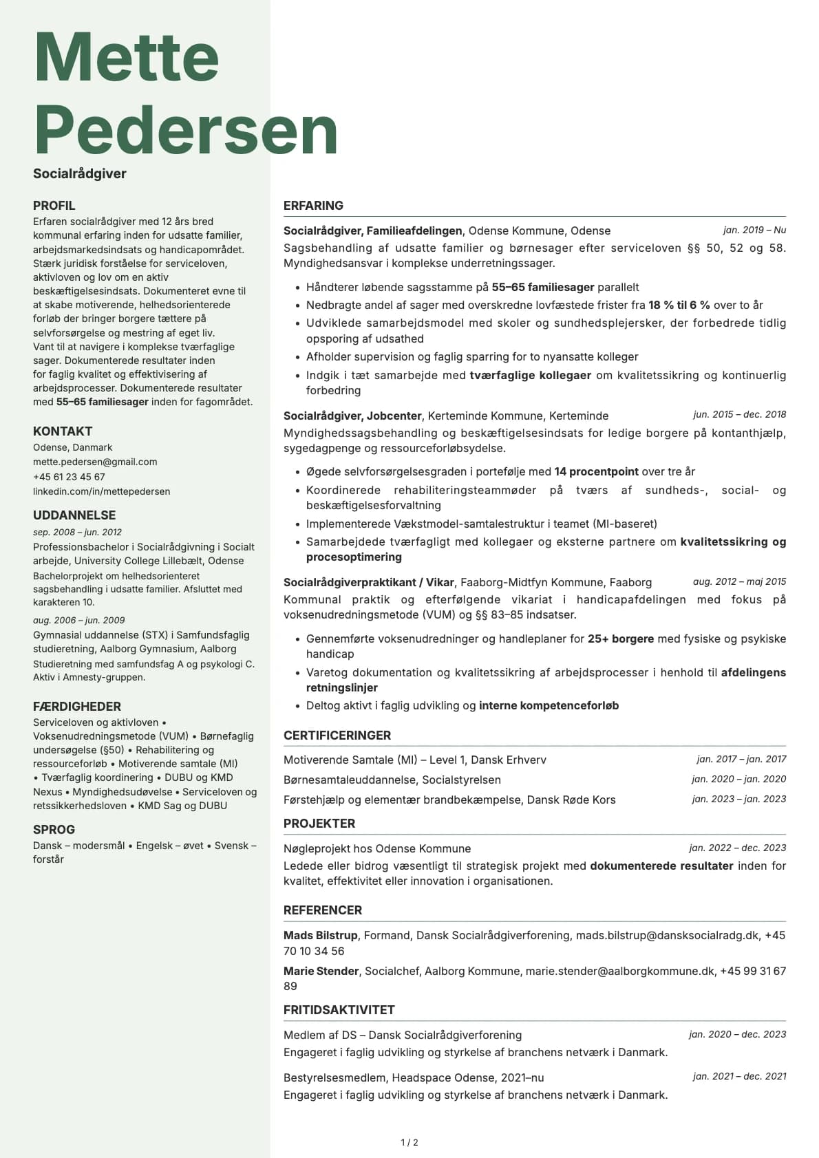 Socialrådgiver resume example