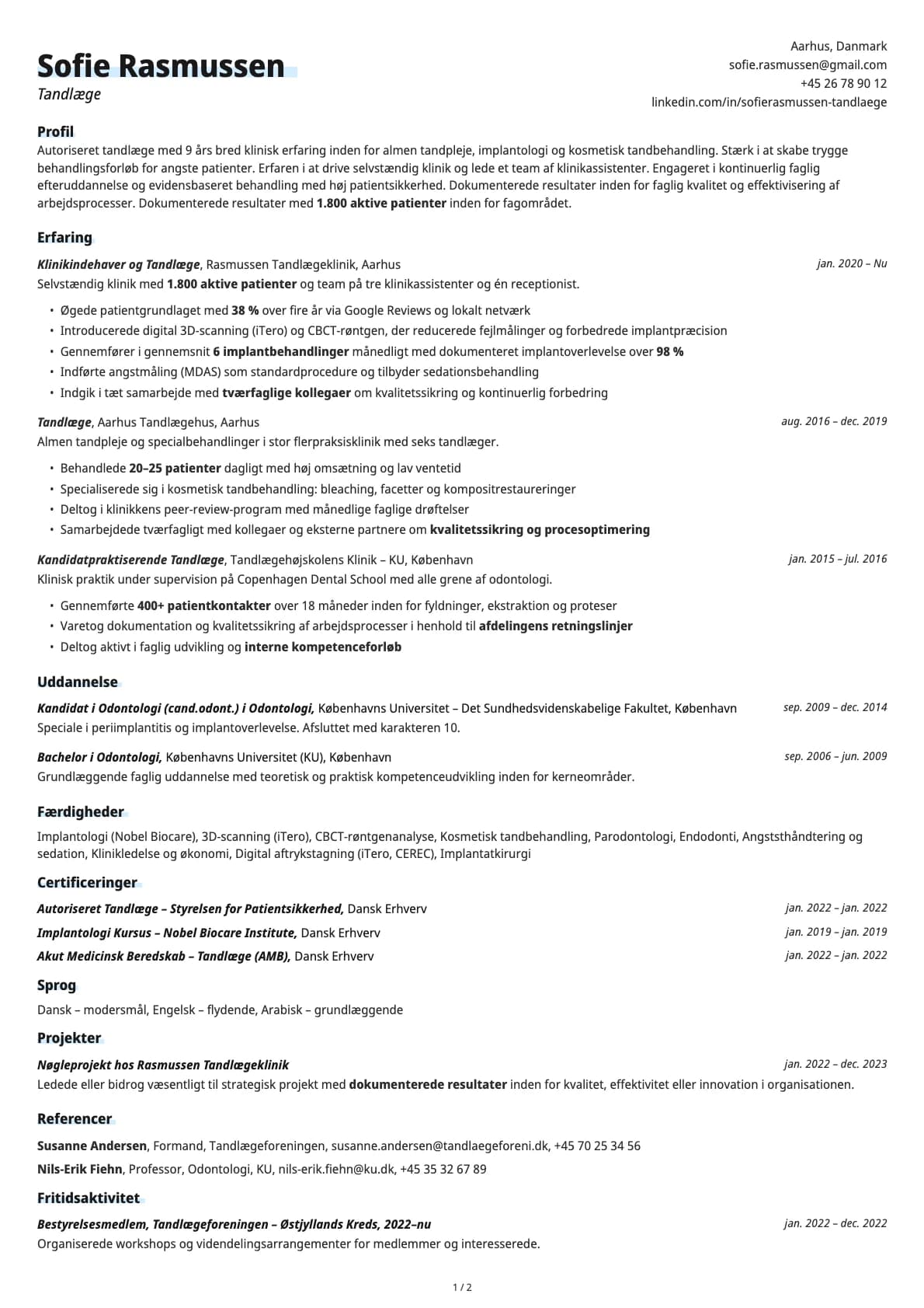 Tandlæge resume example