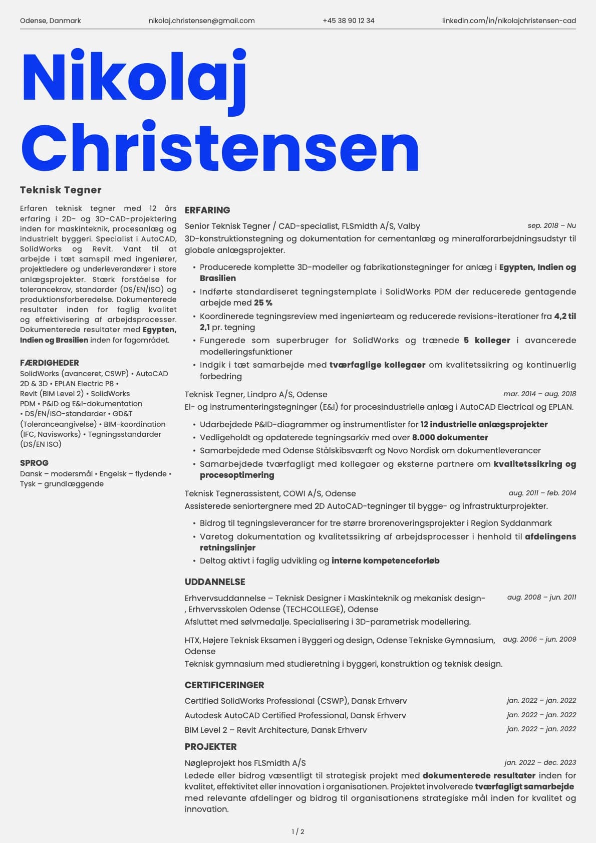 Teknisk tegner resume example
